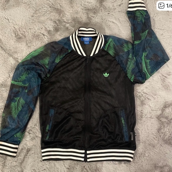 adidas Jackets & Blazers - Adidas Black and Blue Bomber Jacket with Green Accents